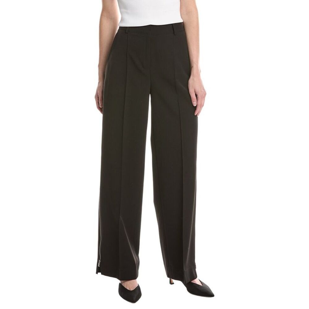 Kenneth Cole Womens High Rise Zipper Pintuck Wide Leg Pant, Black
